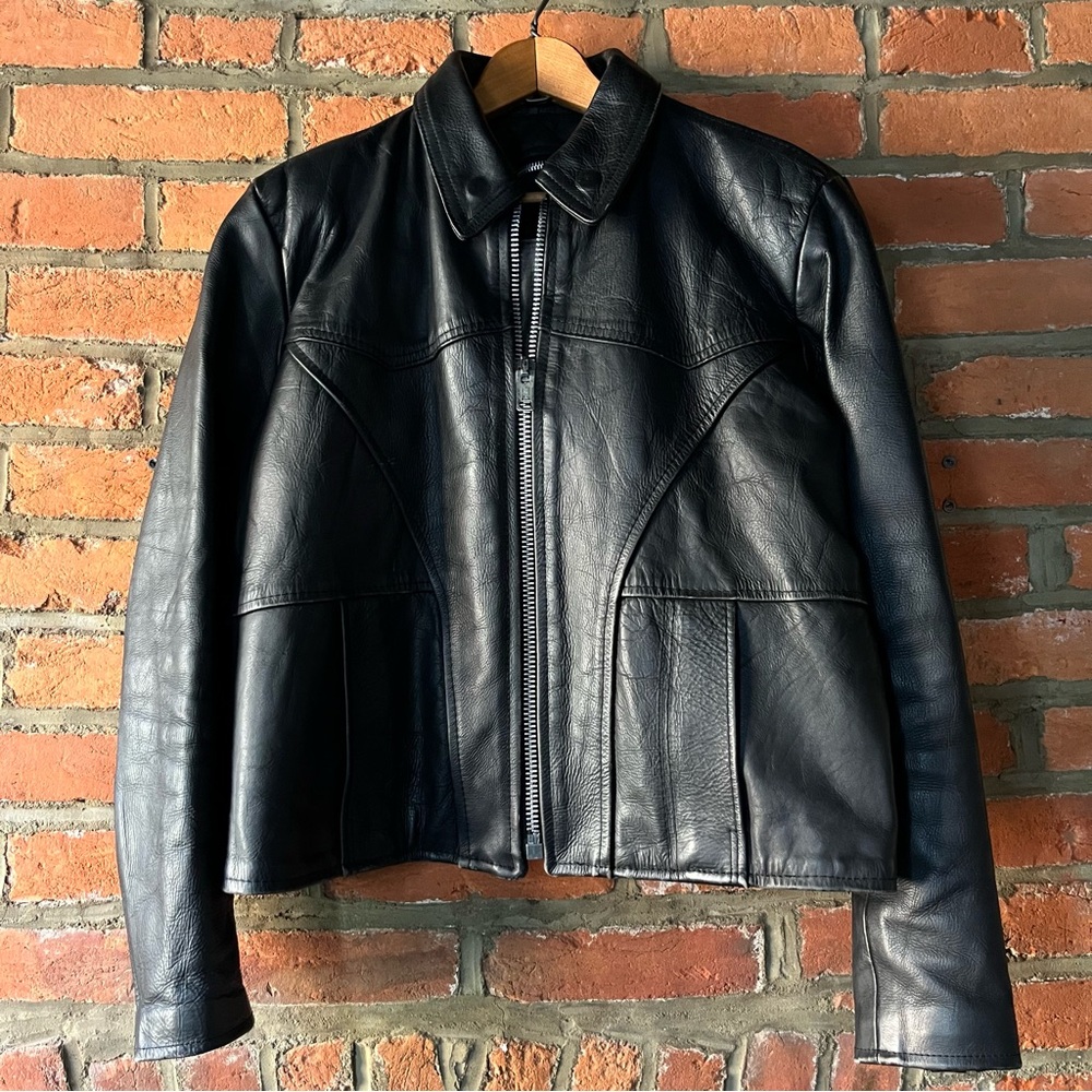 Vintage Park V Heavy Genuine Leather Motorcycle Riding Jacket, size s